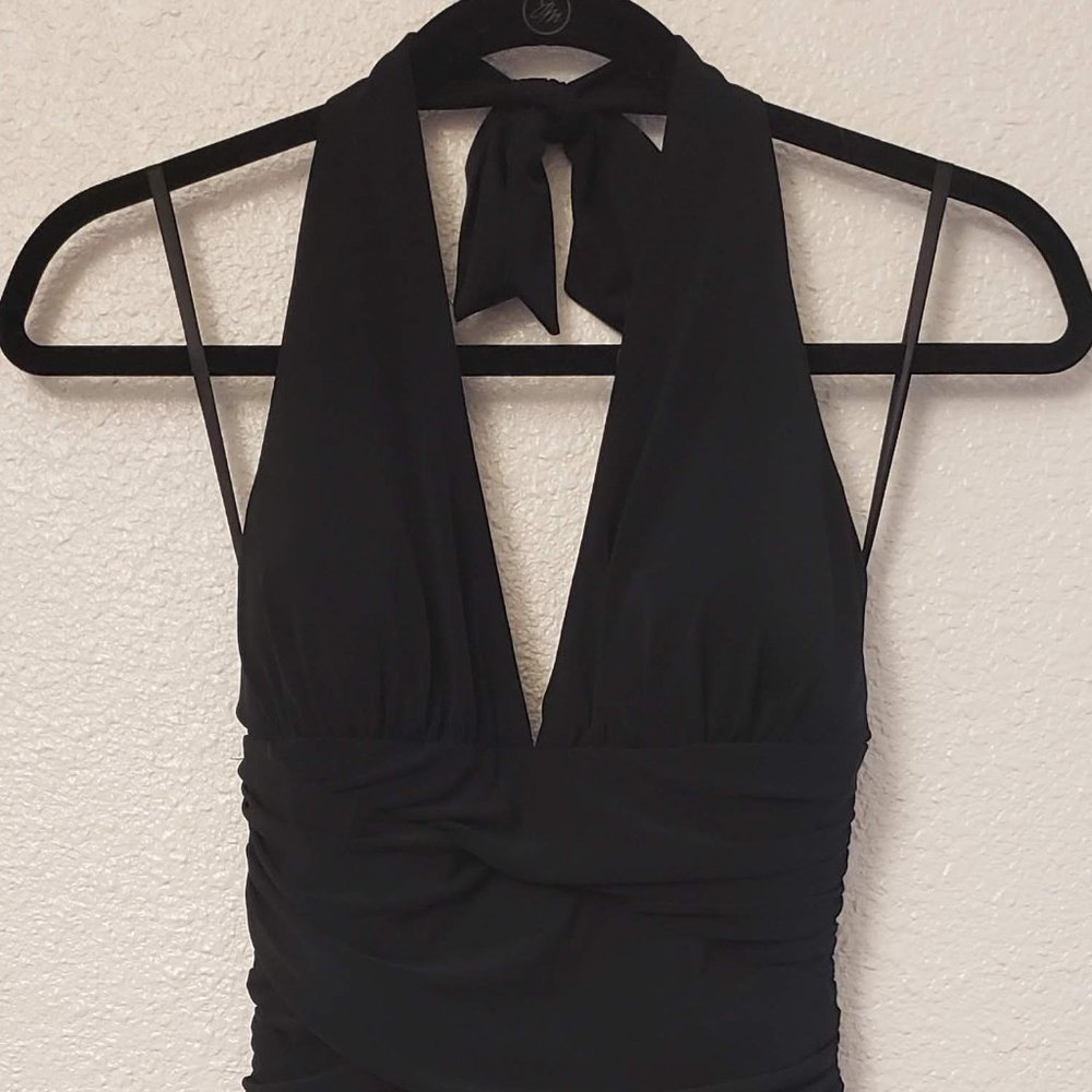 WHBM Silk Halter Dress with Ruched Waist